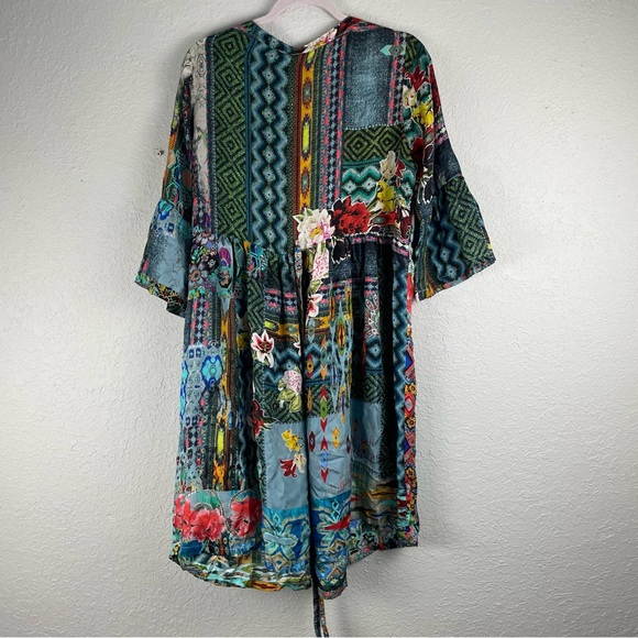 Johnny Was Green Blue Bell Sleeve Midi Dress - Picture 4 of 9